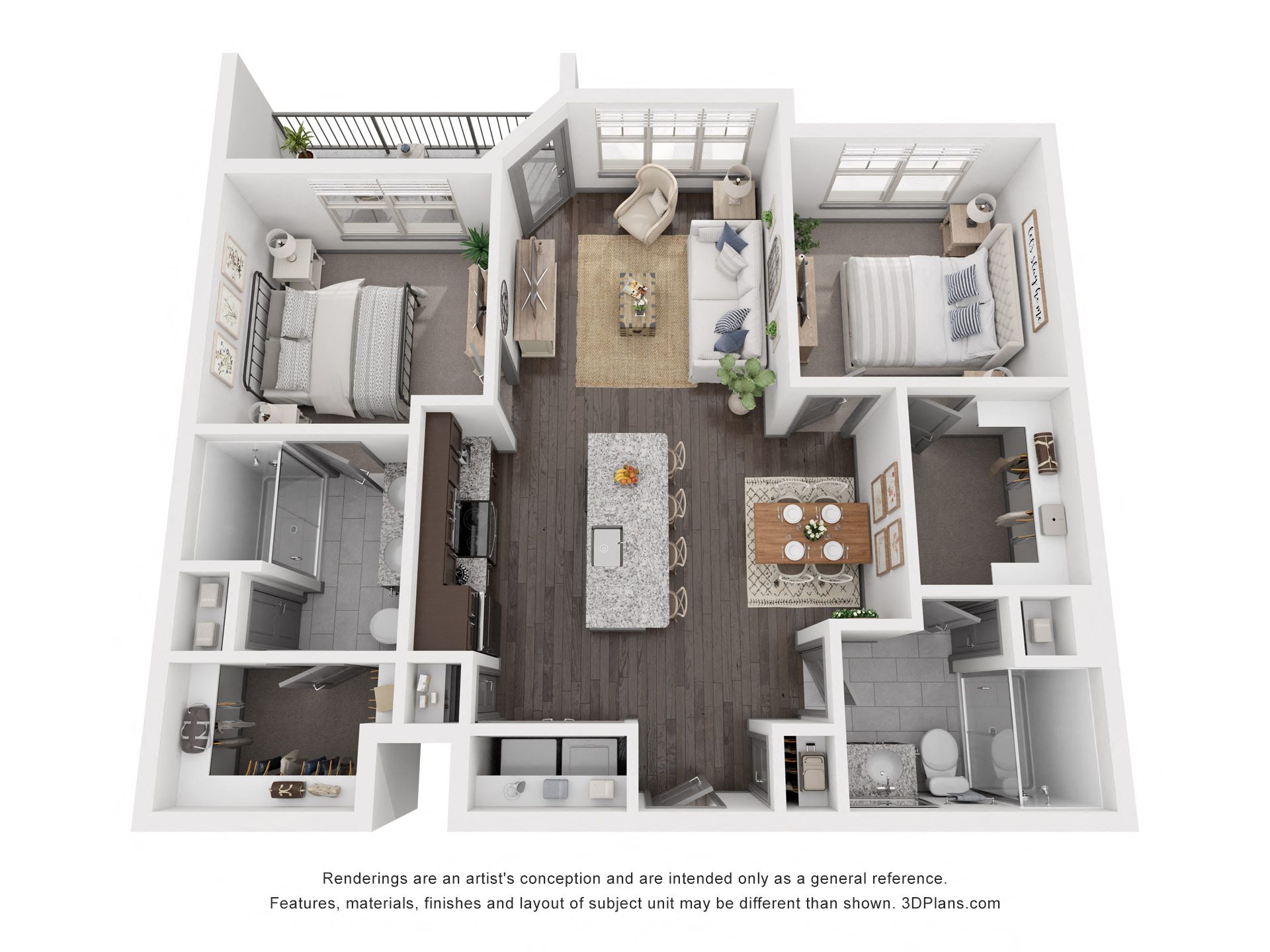Floor plan for 2 beds, 2 baths, 1098 sqft